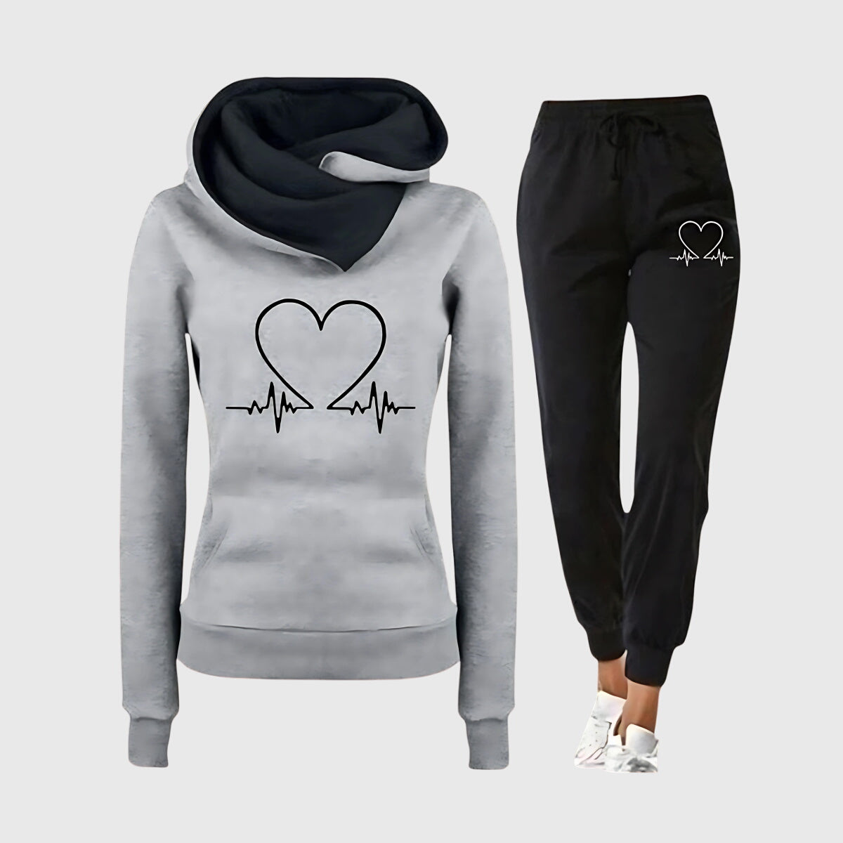 Heart Print Hooded Sweatshirt and Joggers Two Piece Set 6