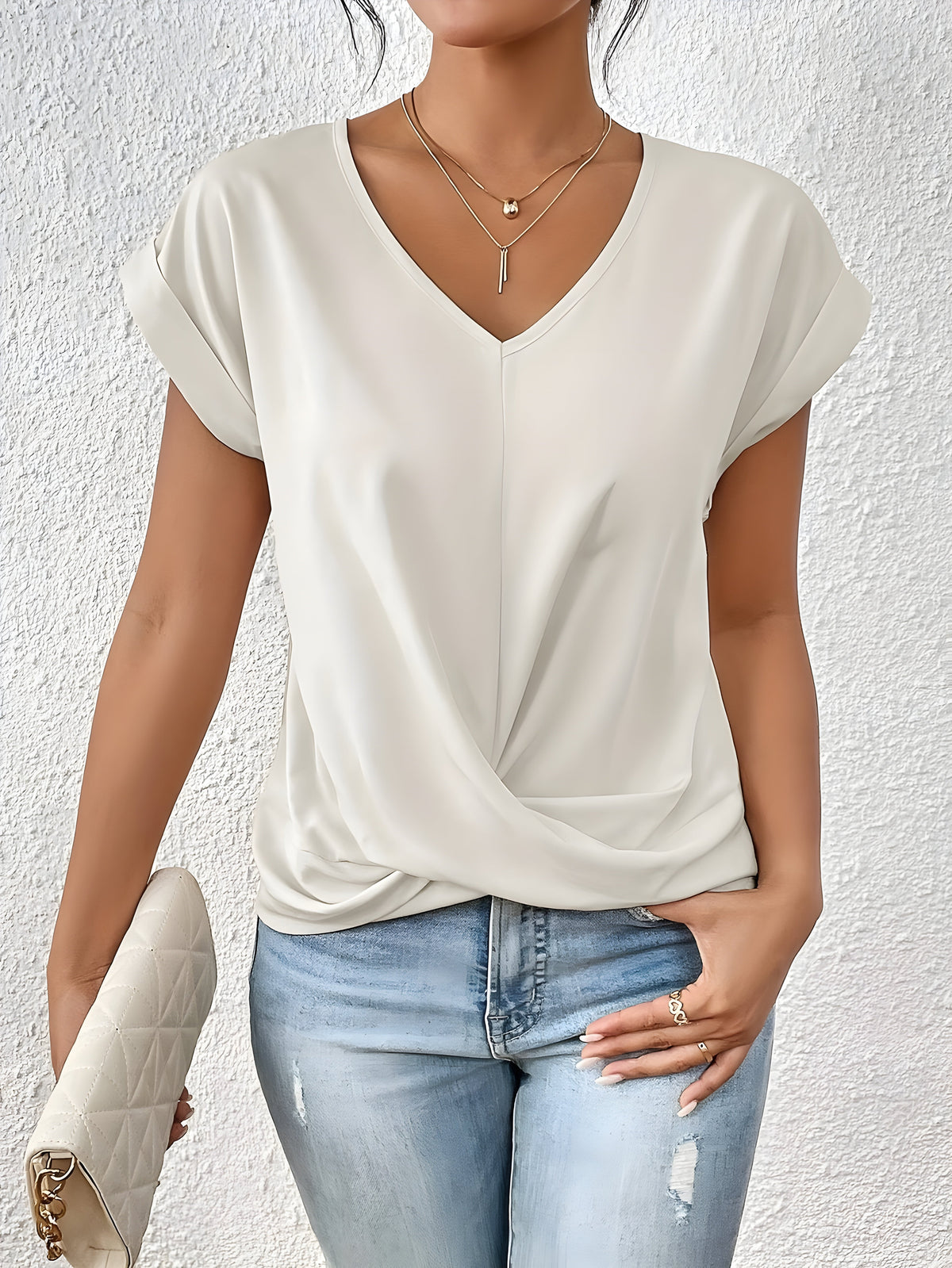 V-Neck Short Sleeve Twist Front Top 5