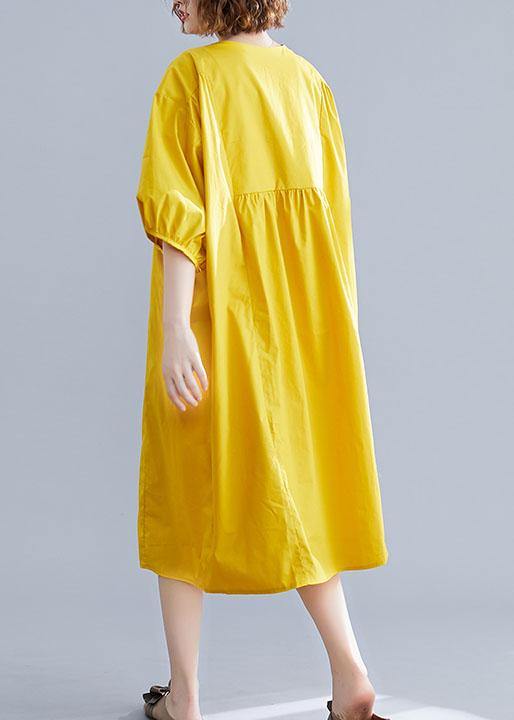 Puff Sleeve Round Neck Empire Waist Loose Oversized Midi Summer Dress - View 4