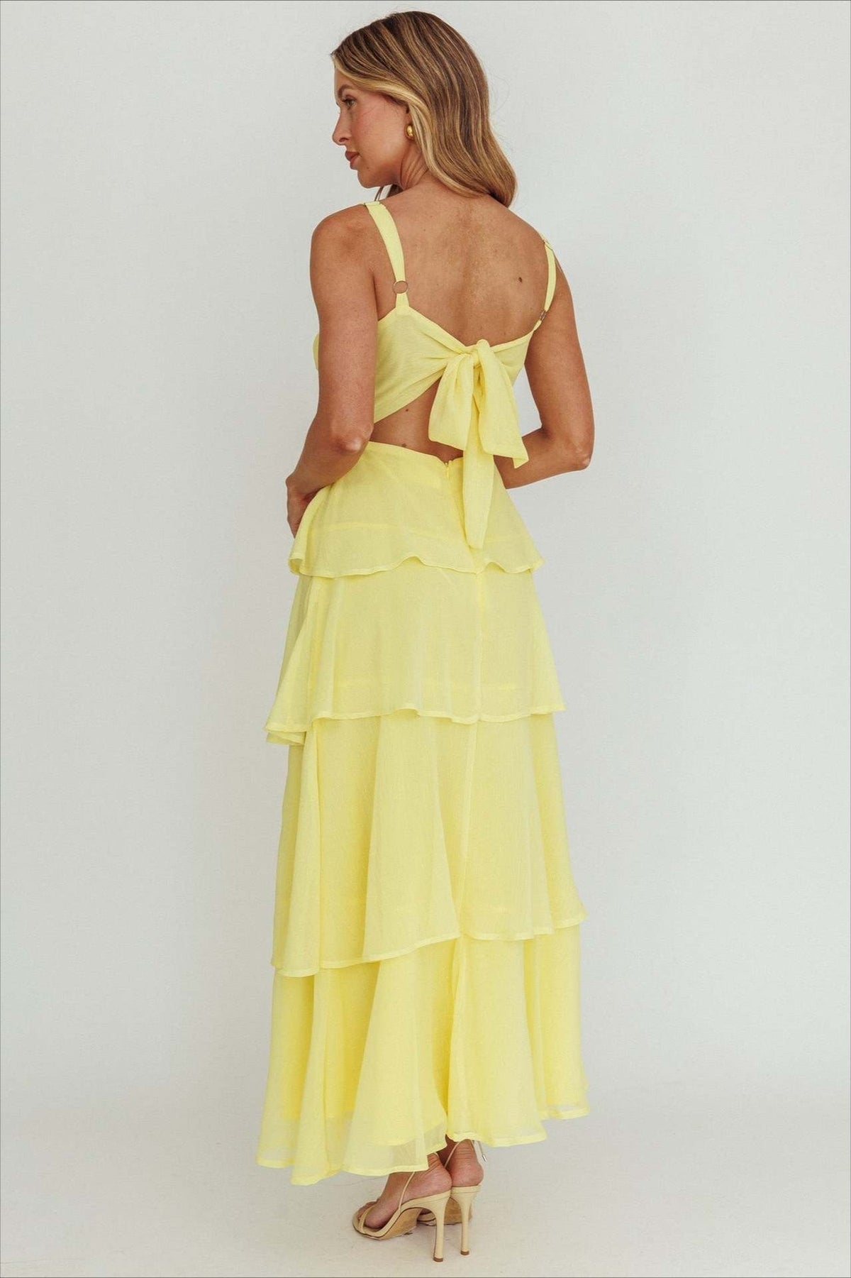 Spaghetti Strap Tiered Ruffle Backless Chiffon Maxi Dress - View 4