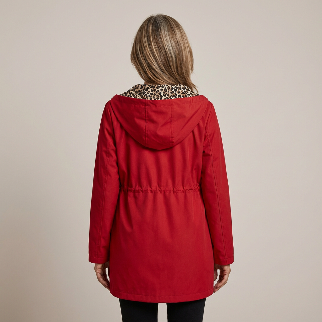 Hooded Zip Front Leopard Lined Longline Coat 5
