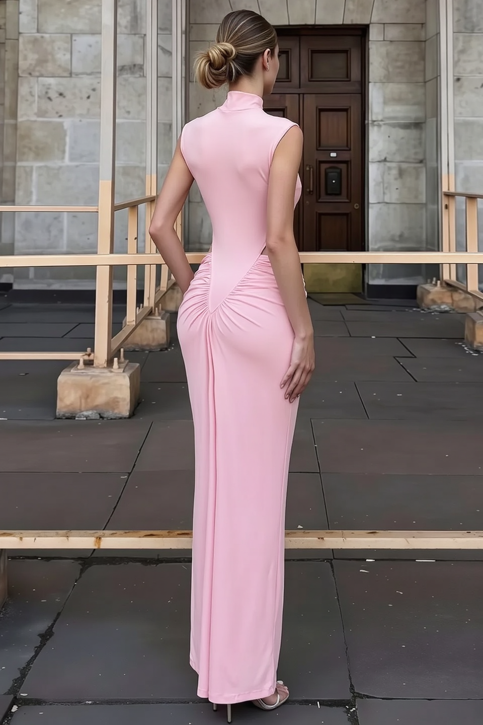 V-Neck Sleeveless Ruched Bodycon Mini Party Dress - View 4