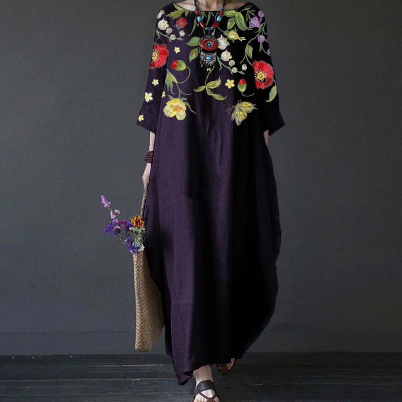 Round Neck Three Quarter Sleeve Oversized Cocoon Maxi Dress - View 10