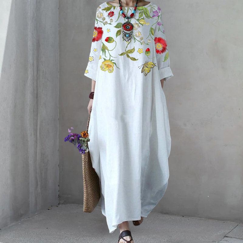 Round Neck Three Quarter Sleeve Oversized Cocoon Maxi Dress - View 2