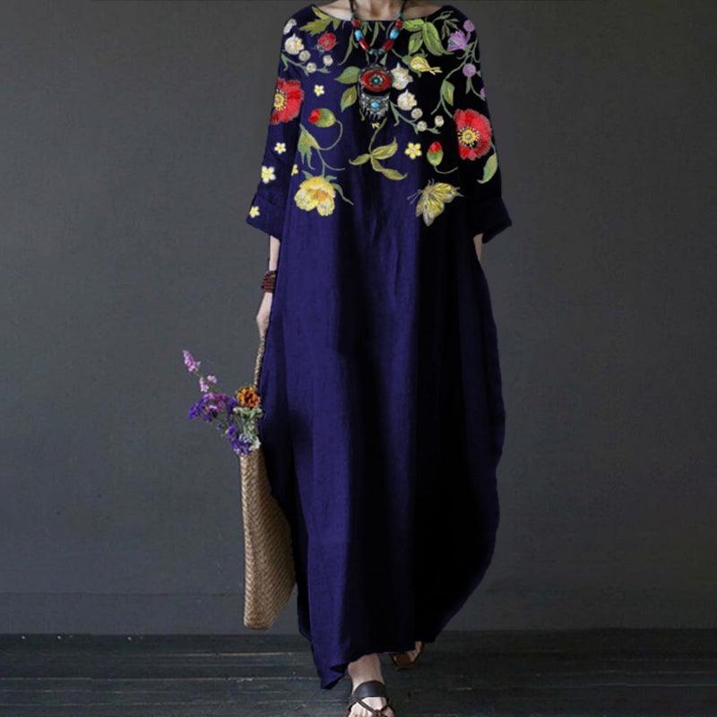 Round Neck Three Quarter Sleeve Oversized Cocoon Maxi Dress - View 8
