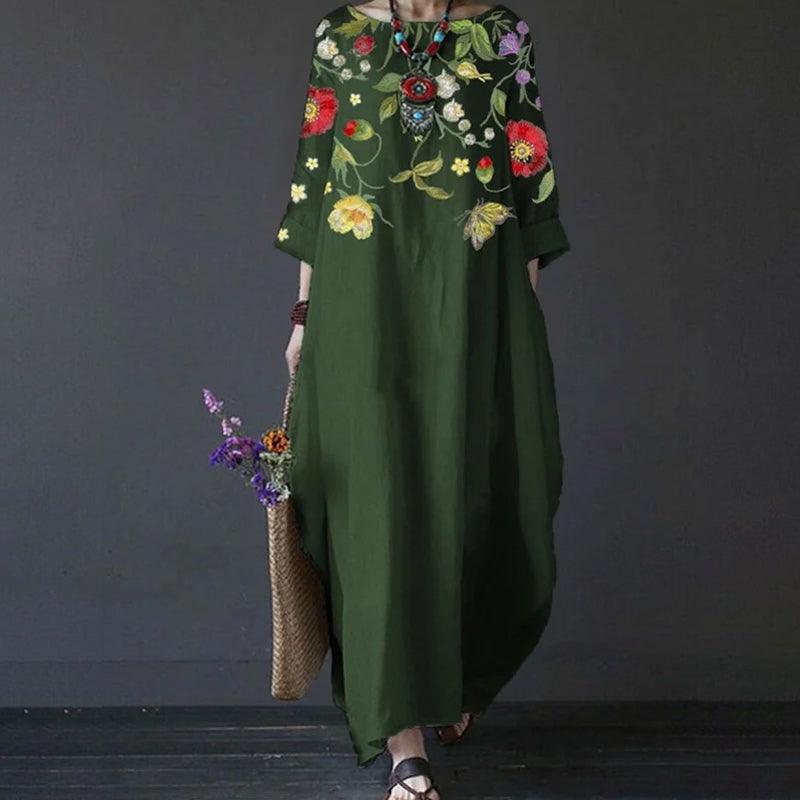 Round Neck Three Quarter Sleeve Oversized Cocoon Maxi Dress - View 7