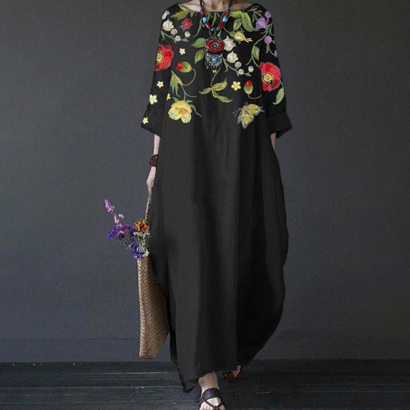Round Neck Three Quarter Sleeve Oversized Cocoon Maxi Dress - View 6