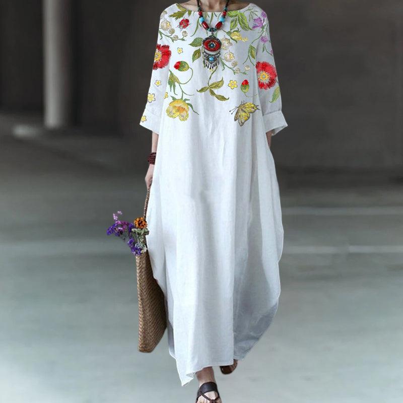 Round Neck Three Quarter Sleeve Oversized Cocoon Maxi Dress - View 5
