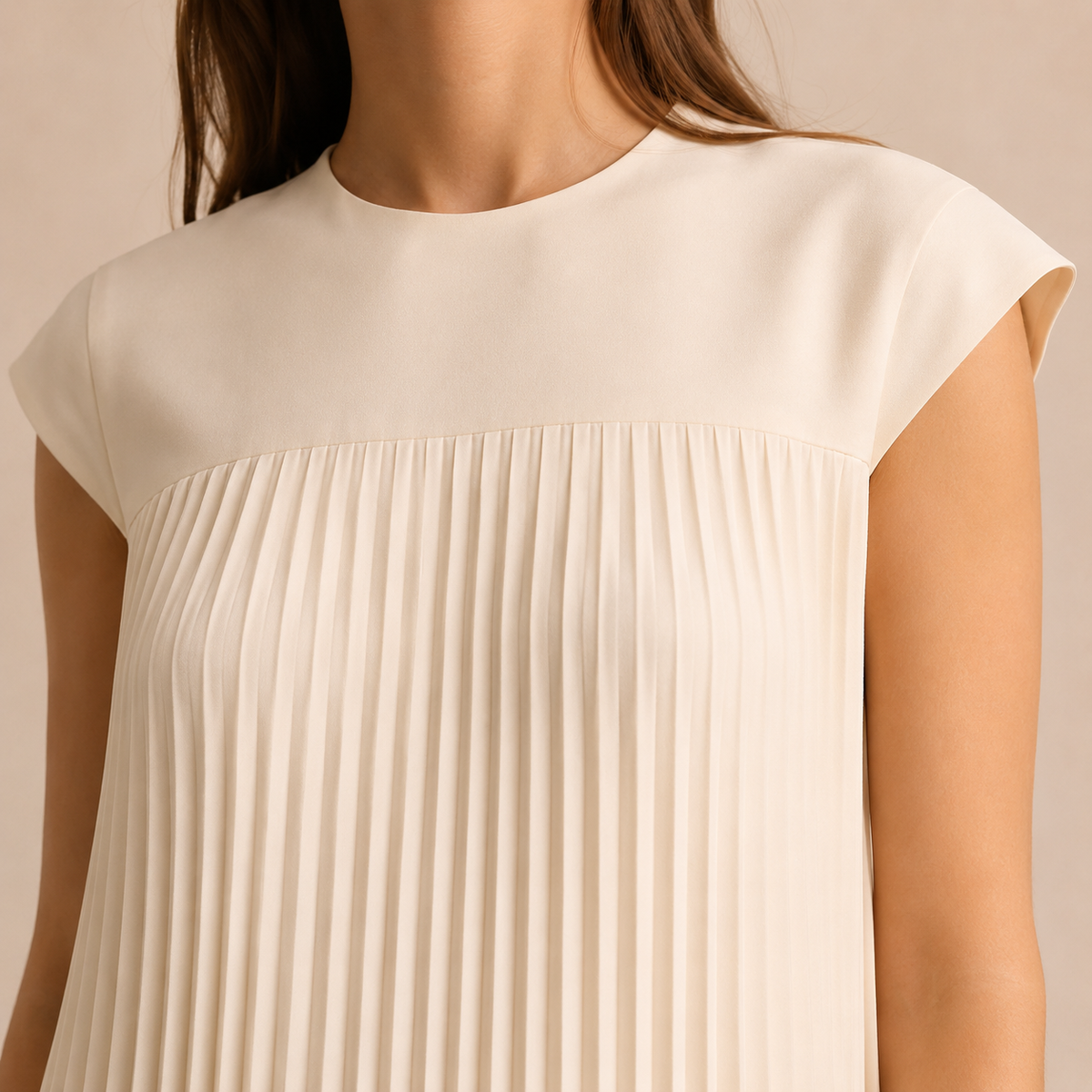Crew Neck Cap Sleeve Pleated A-Line Maxi Dress 5