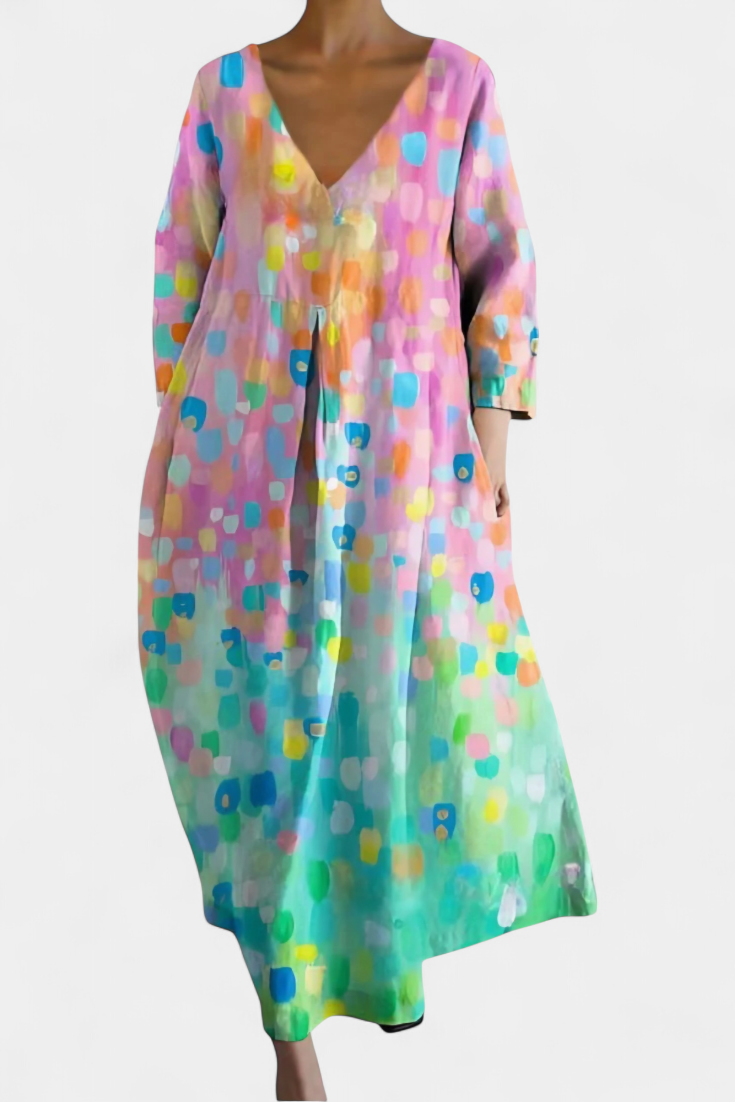 Abstract Print V-Neck Three Quarter Sleeve Oversized Maxi Dress 2