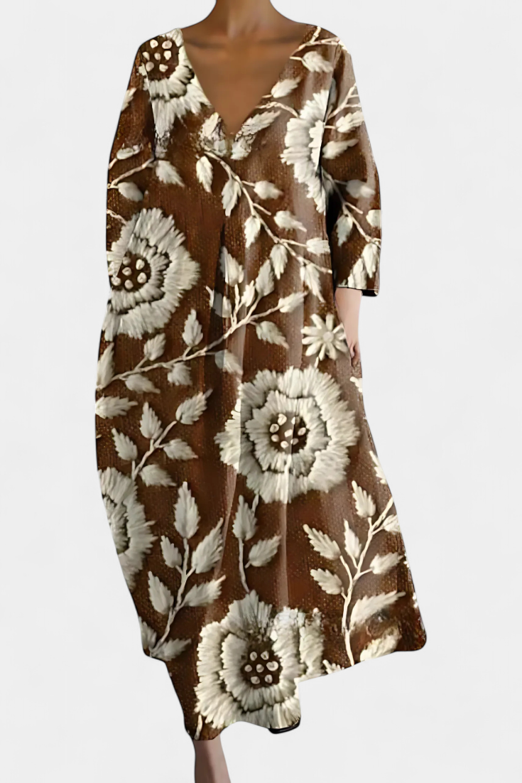 Abstract Print V-Neck Three Quarter Sleeve Oversized Maxi Dress 8