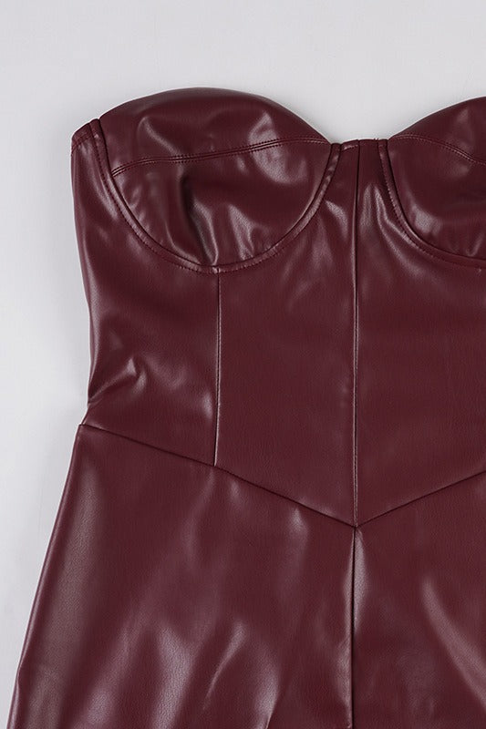 Faux Leather Strapless Corset Bodycon Maxi Party Dress - View 5