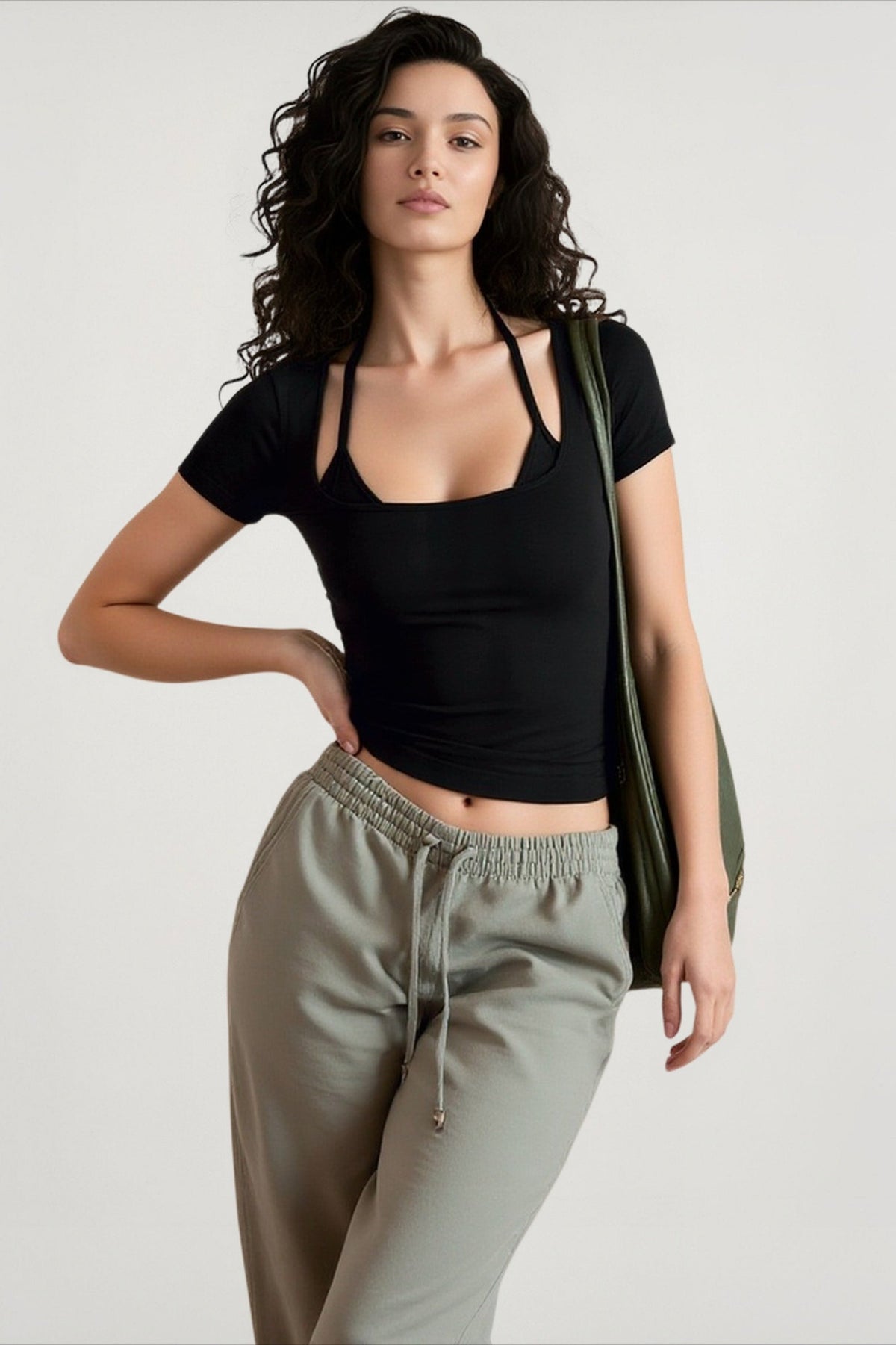 Square Neck Short Sleeve Cut Out Fitted Top 2