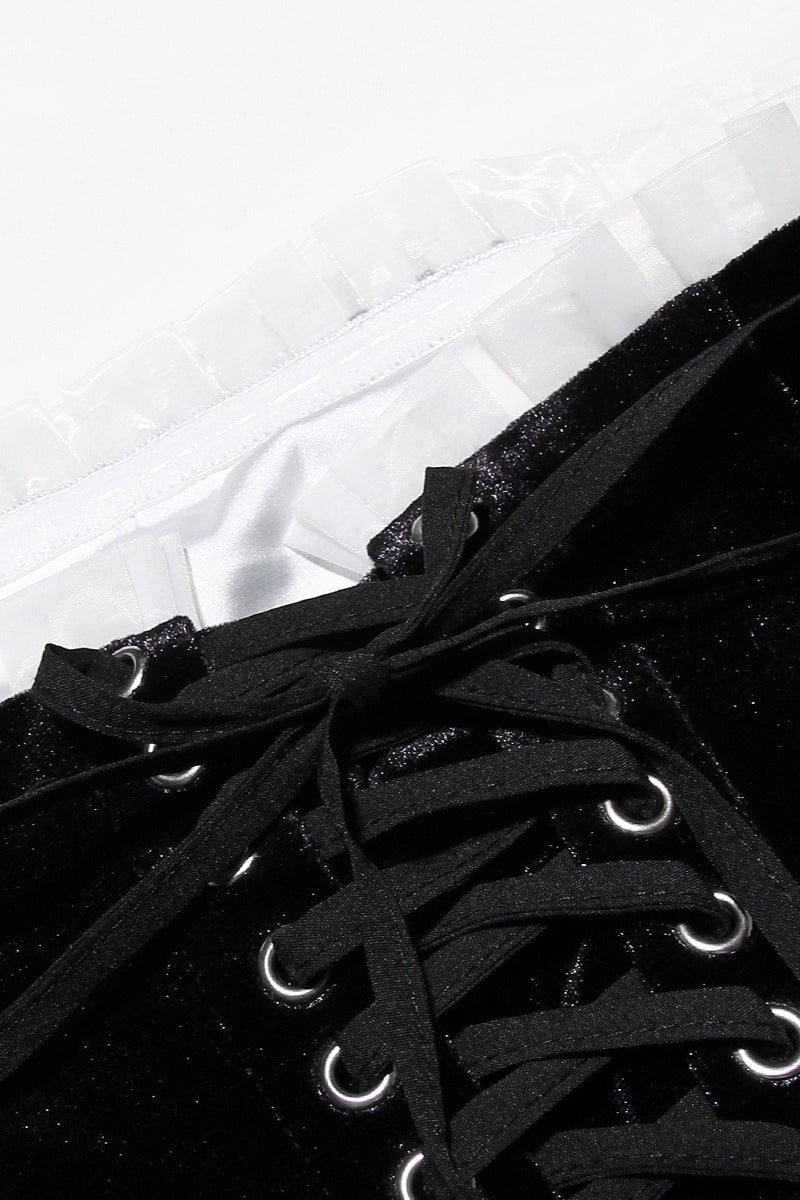 Velvet Bustier A-line Cocktail Dress in Black - View 4