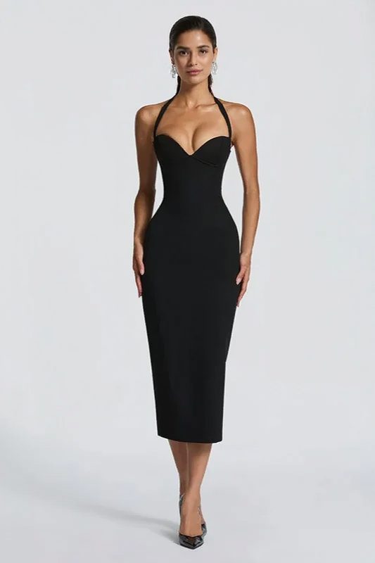 Halter Sweetheart Bustier Bodycon Midi Party Dress - View 4