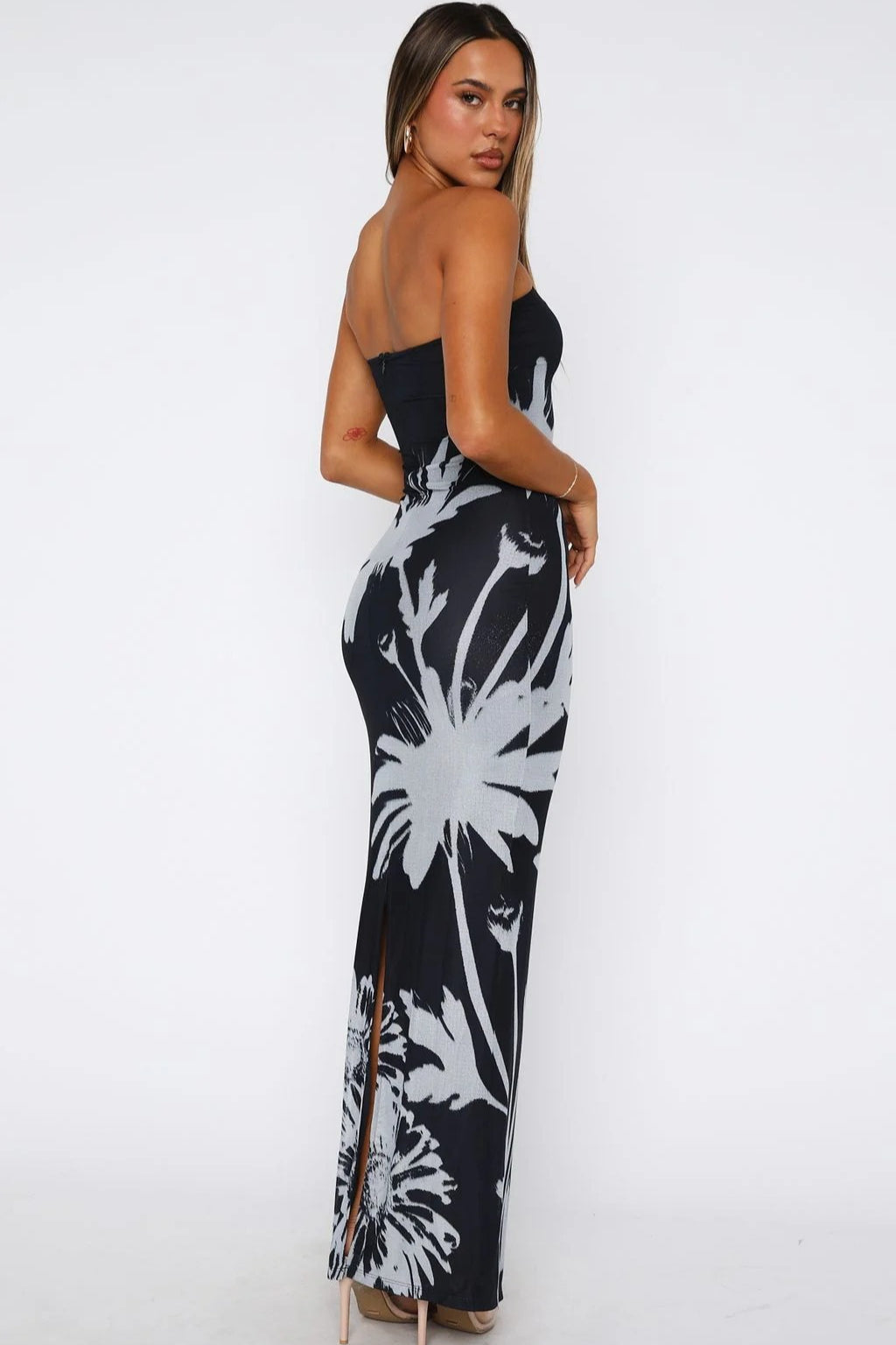 Floral Print Strapless Tube Bodycon Maxi Dress 2