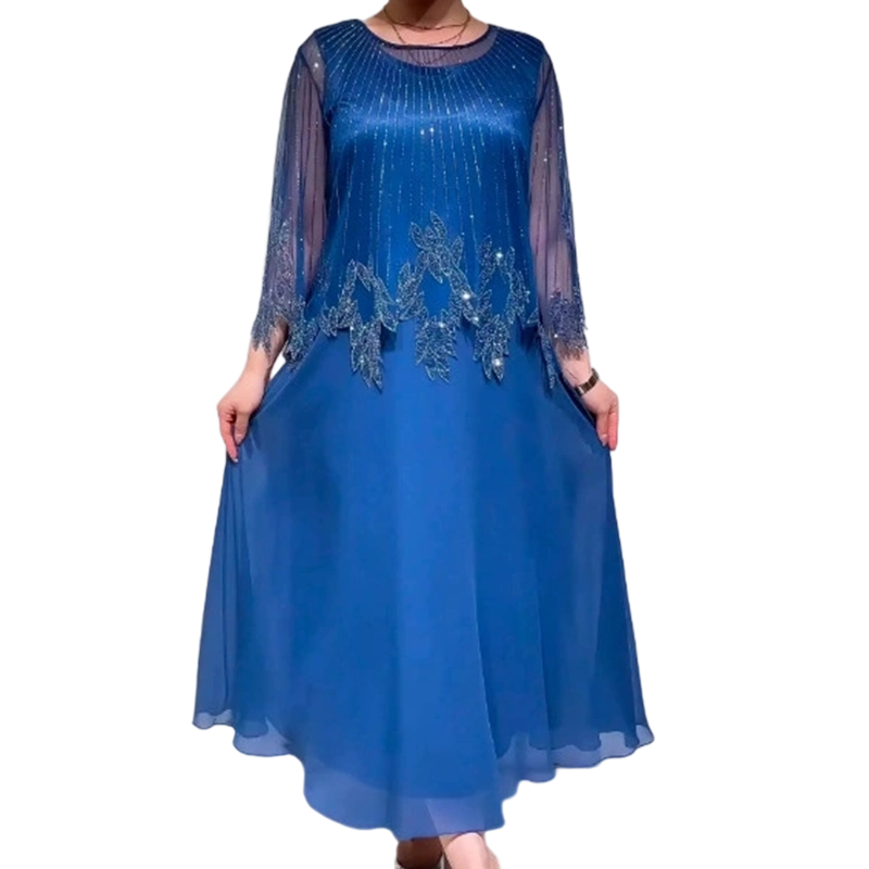 Embellished Sheer Long Sleeve Chiffon A-Line Midi Dress 7
