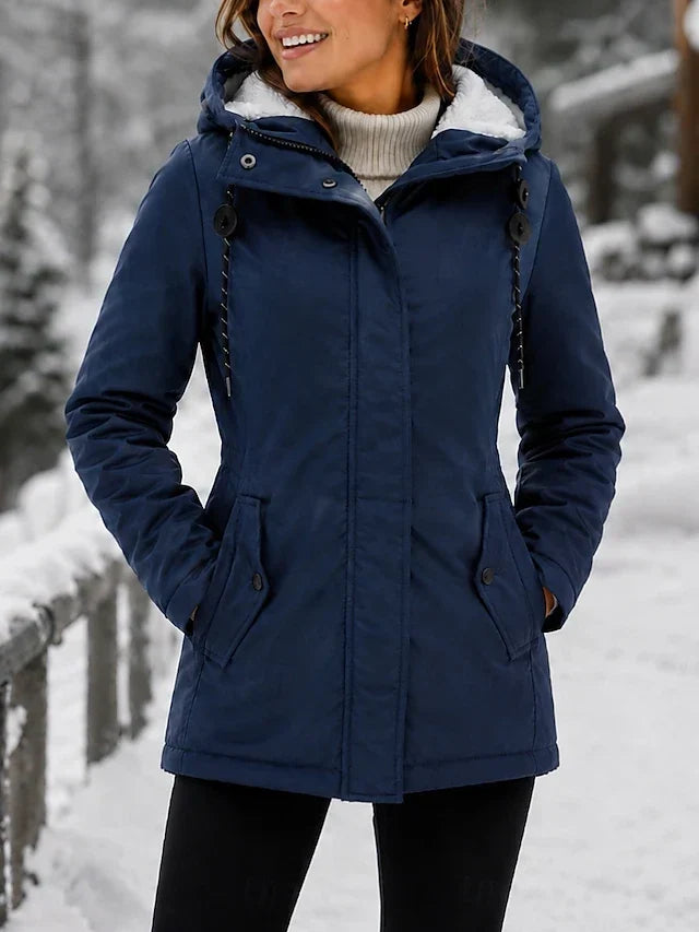 Hooded Sherpa Lined Zip Front Padded Parka Jacket