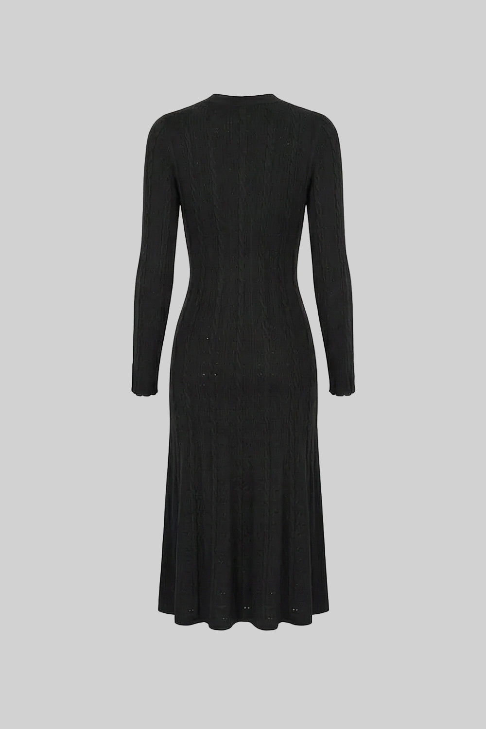 Knit Button-Front Midi Dress with Pointelle Detailing – Black - View 6
