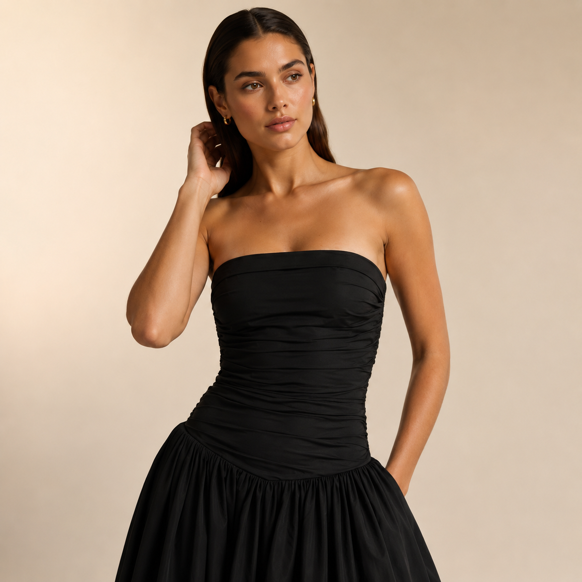 Strapless Ruched Drop Waist Bubble Hem Gown 2