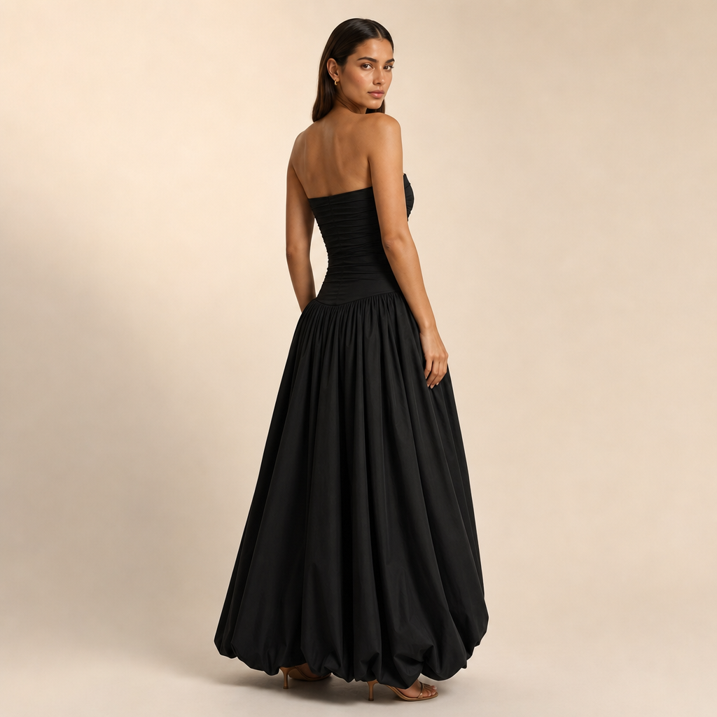 Strapless Ruched Drop Waist Bubble Hem Gown 4