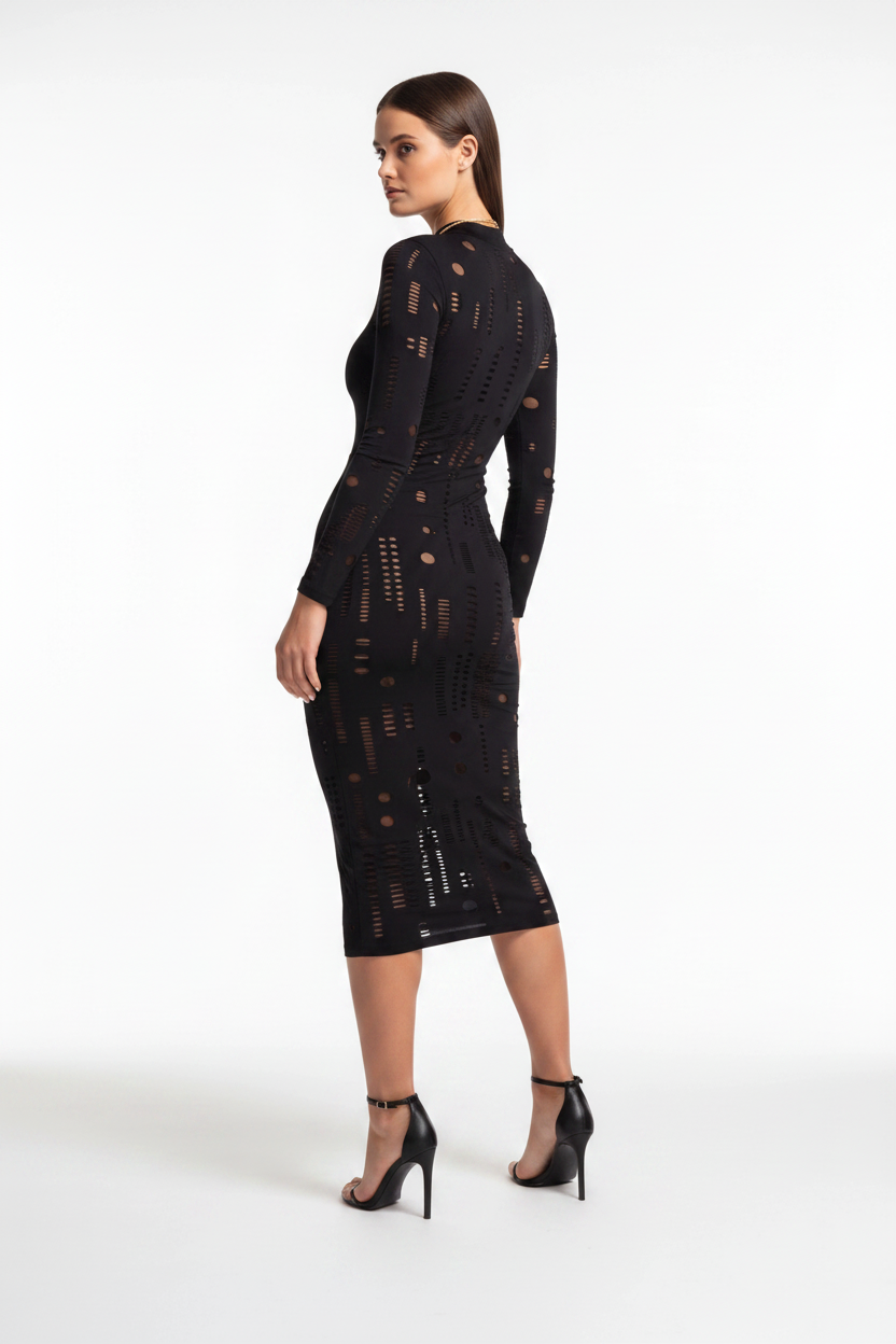 Mesh Sheer Off Shoulder Ruffle Midi Dress - View 13