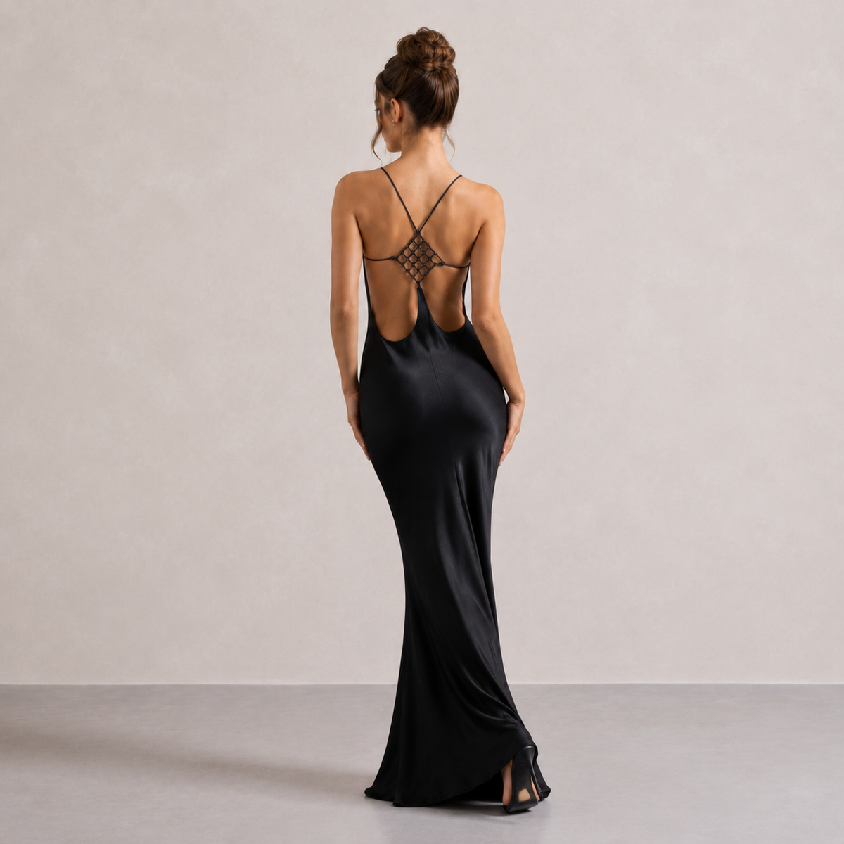 Satin Cowl Neck Spaghetti Strap Backless Maxi Dress 3