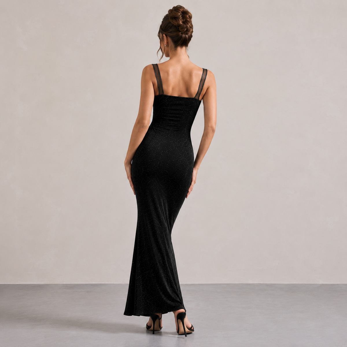 Square Neck Glitter Fishtail Bodycon Maxi Dress 3