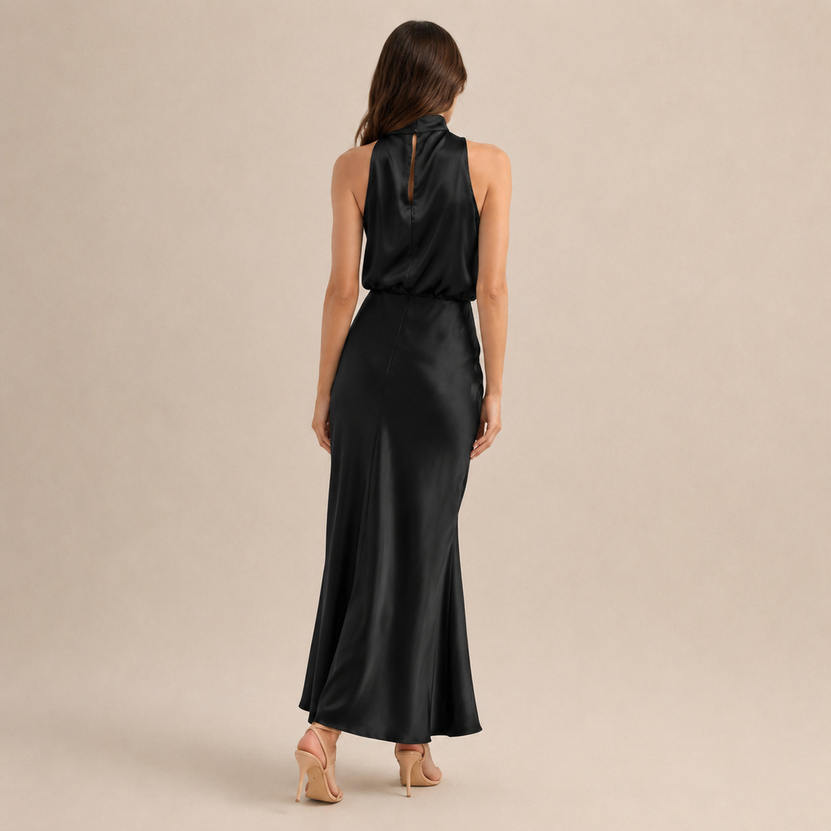 Satin Cowl Halter Neck Bias Cut Maxi Dress 3