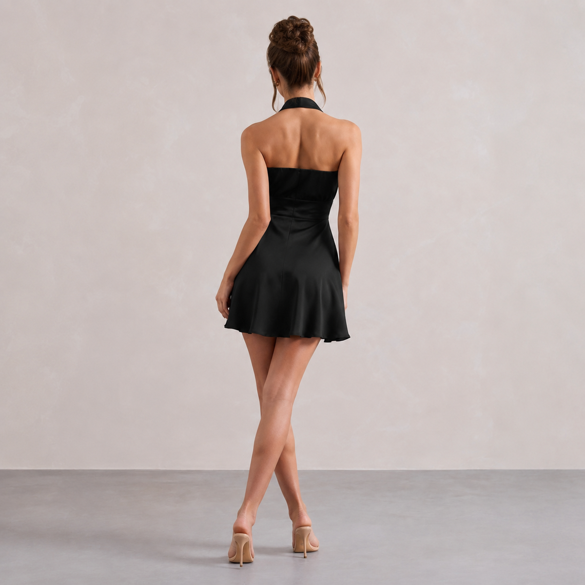 Satin Cowl Neck Halter Backless Skater Mini Dress 3