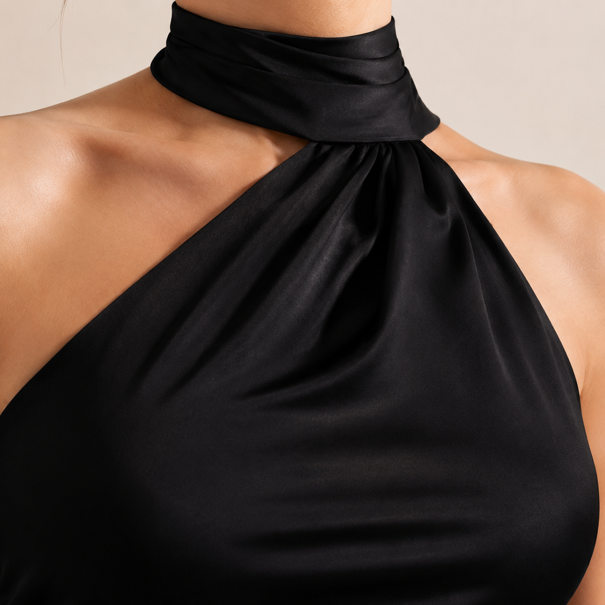 Asymmetric Halter Neck Ruched Mermaid Maxi Dress 2