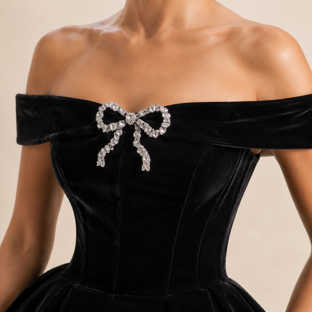 Off Shoulder Bow Corset Glitter Puffball Mini Dress 2