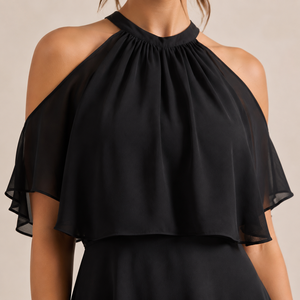 Halter Neck Cold Shoulder Ruffle A-Line Mini Dress 2