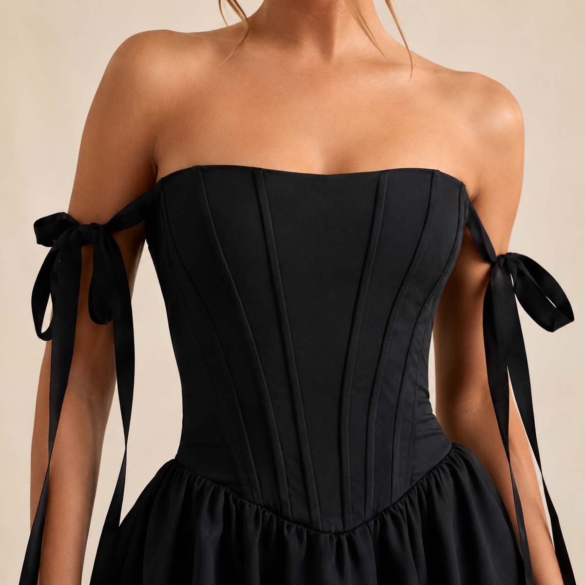 Strapless Corset Tie Sleeve Drop Waist Mini Dress 2