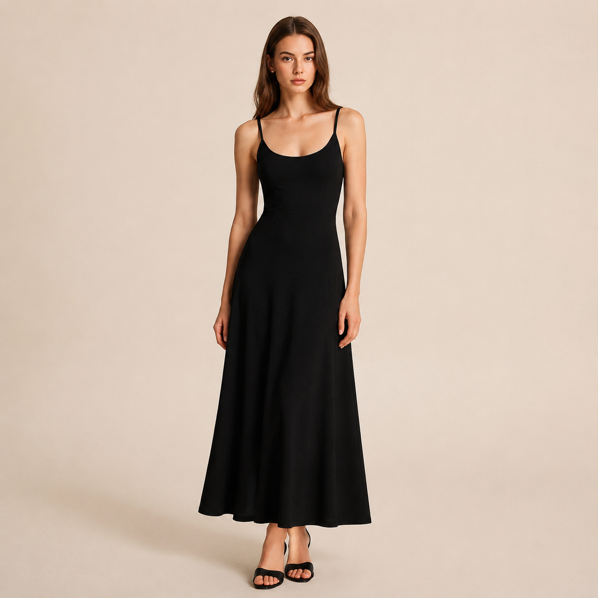 Scoop Neck Spaghetti Strap Fit and Flare Maxi Dress