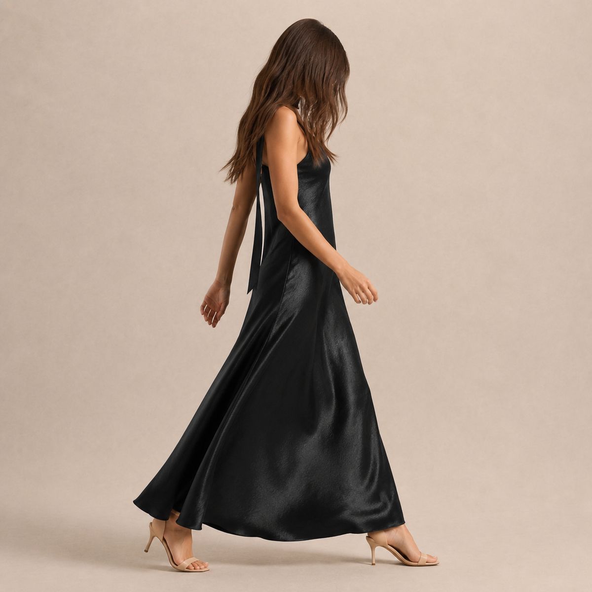 Scarf Neck V-Neck Satin Bias Slip Maxi Dress 4