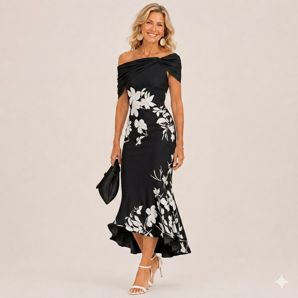 Floral Off Shoulder Twist Front Mermaid Midi Dress 5