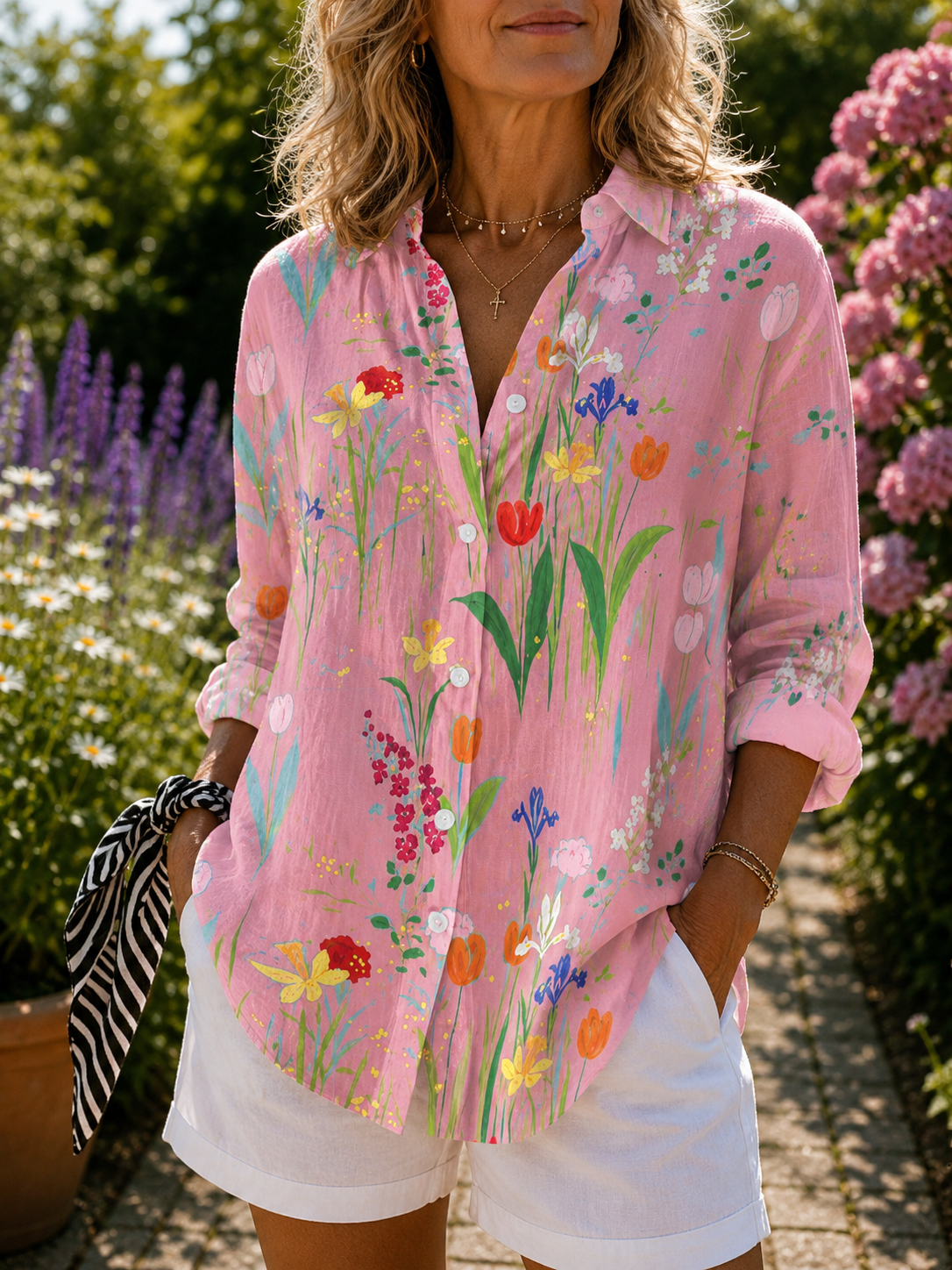 Wildflower Print Long Sleeve Button Front Shirt