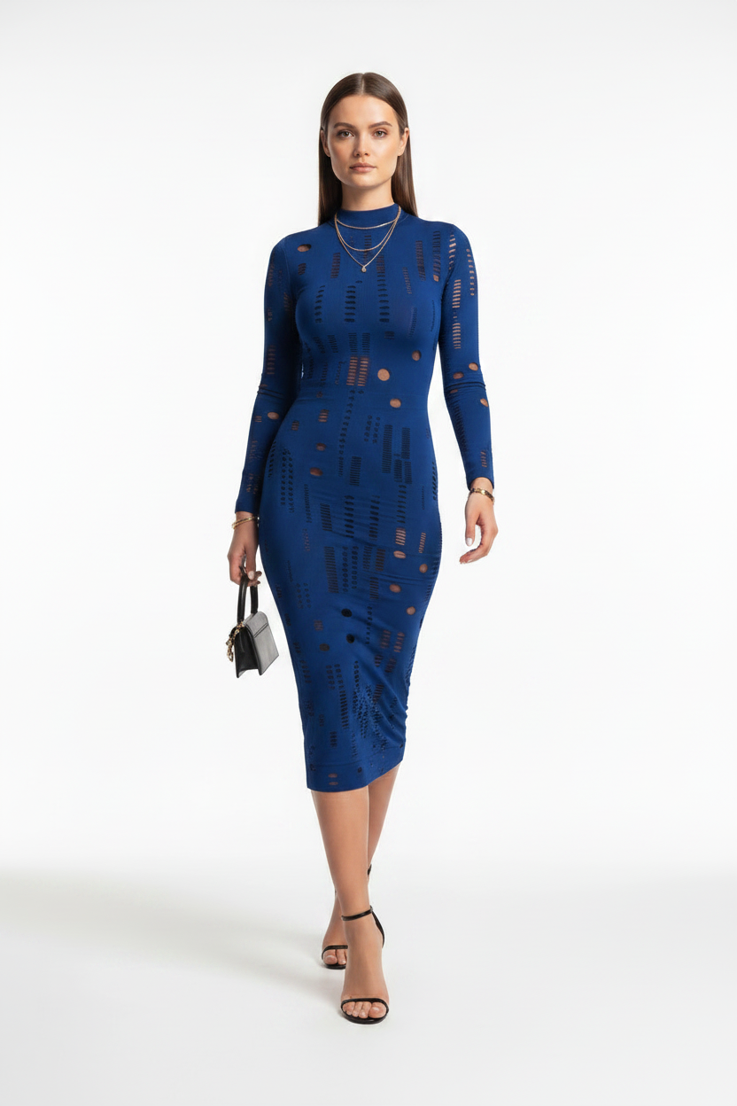 Mesh Sheer Off Shoulder Ruffle Midi Dress - View 11