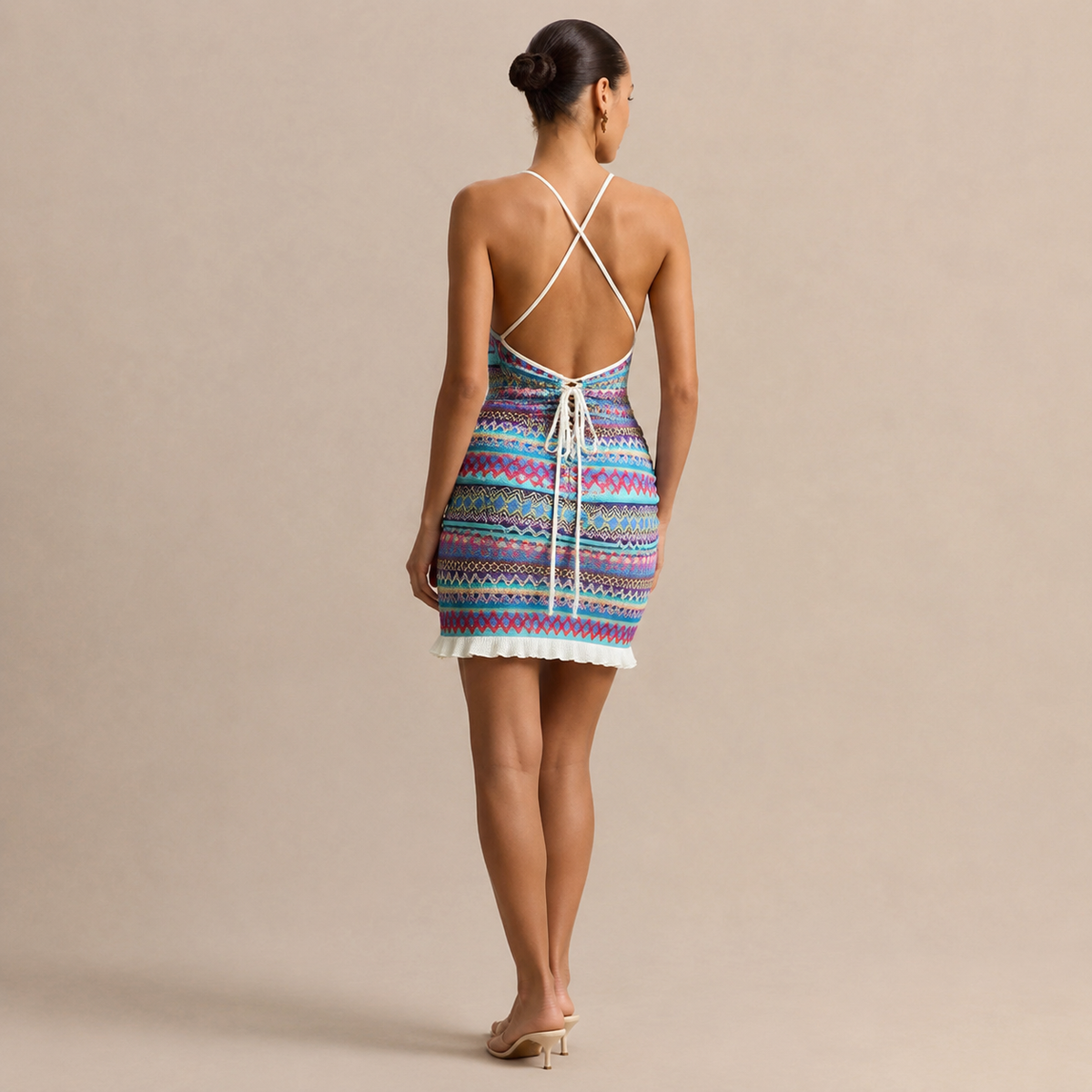 Scoop Neck Striped Knit Ruched Mini Dress 6