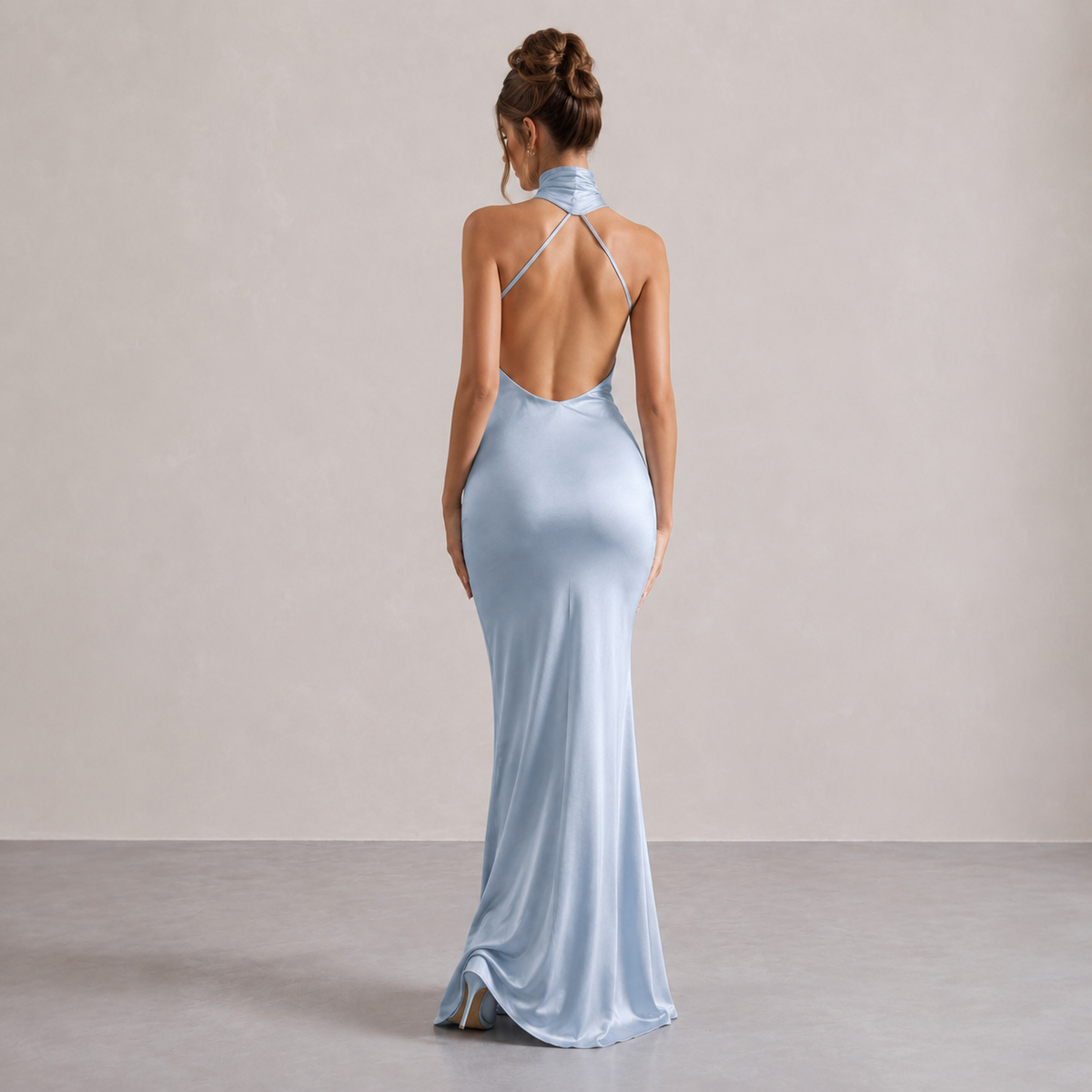 Asymmetric Halter Neck Ruched Mermaid Maxi Dress 6