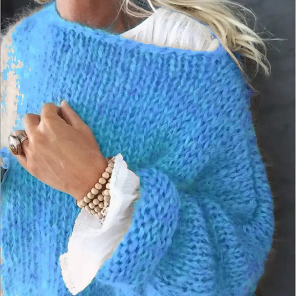 Boat Neck Fuzzy Knit Oversized Sweater 6