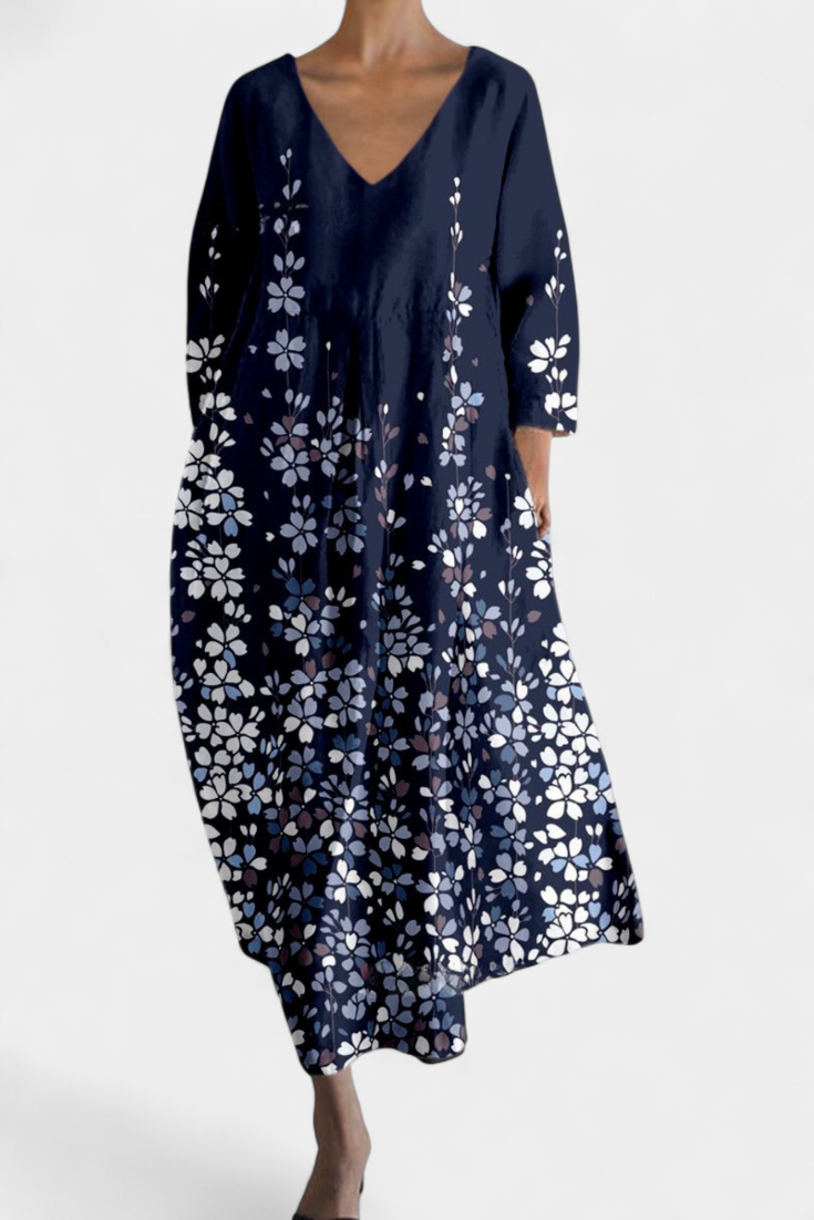 Abstract Print V-Neck Three Quarter Sleeve Oversized Maxi Dress 11