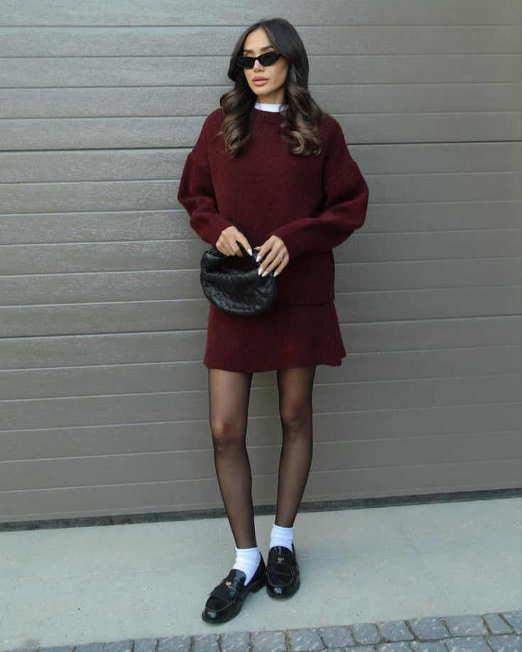 Crew Neck Oversized Knit Sweater and Mini Skirt Two Piece Set 3
