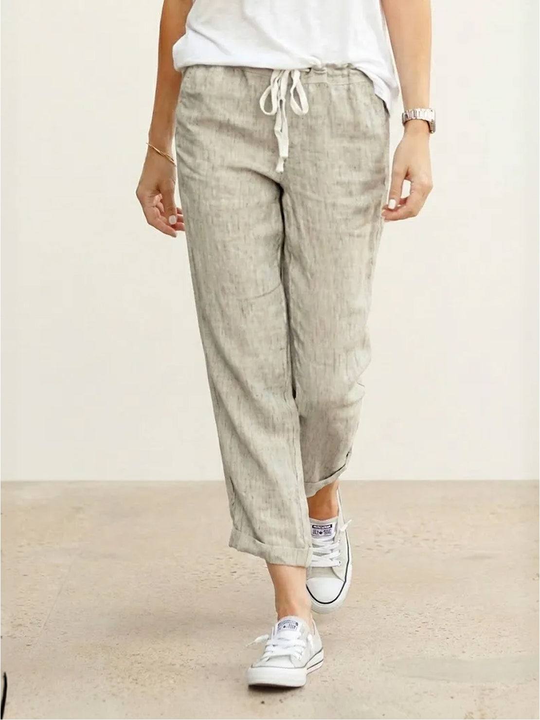 Linen Look Drawstring Waist Tapered Pants 2