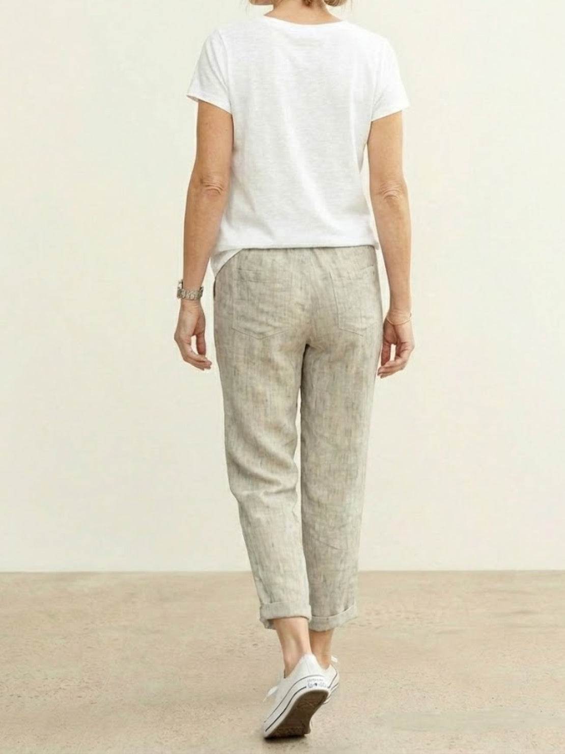 Linen Look Drawstring Waist Tapered Pants 4