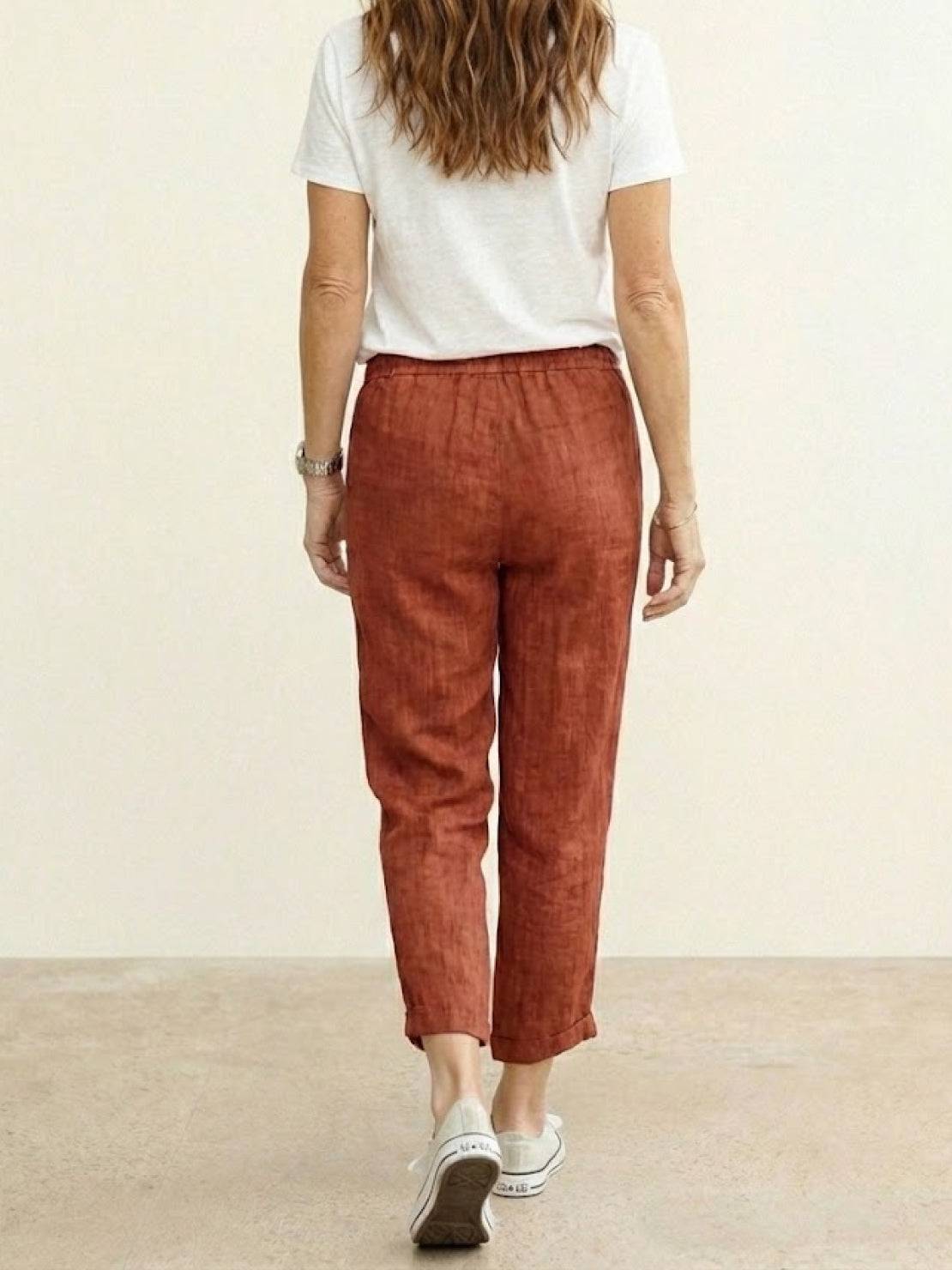 Linen Look Drawstring Waist Tapered Pants 16