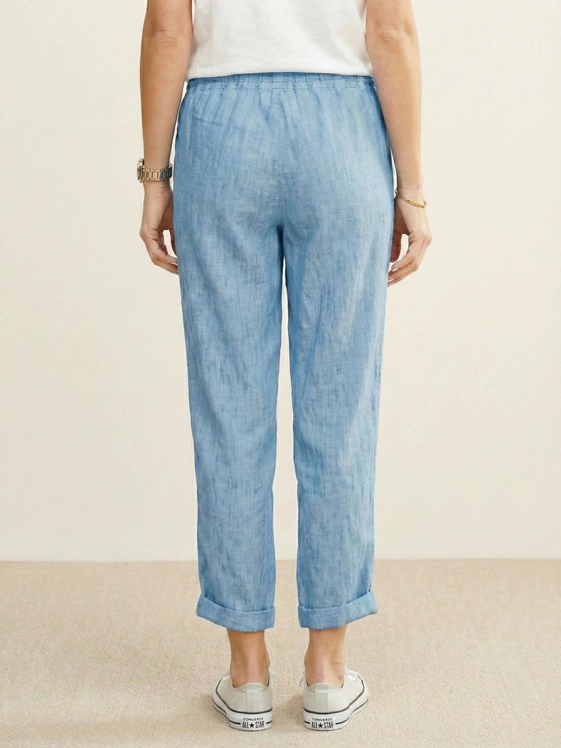 Linen Look Drawstring Waist Tapered Pants 24