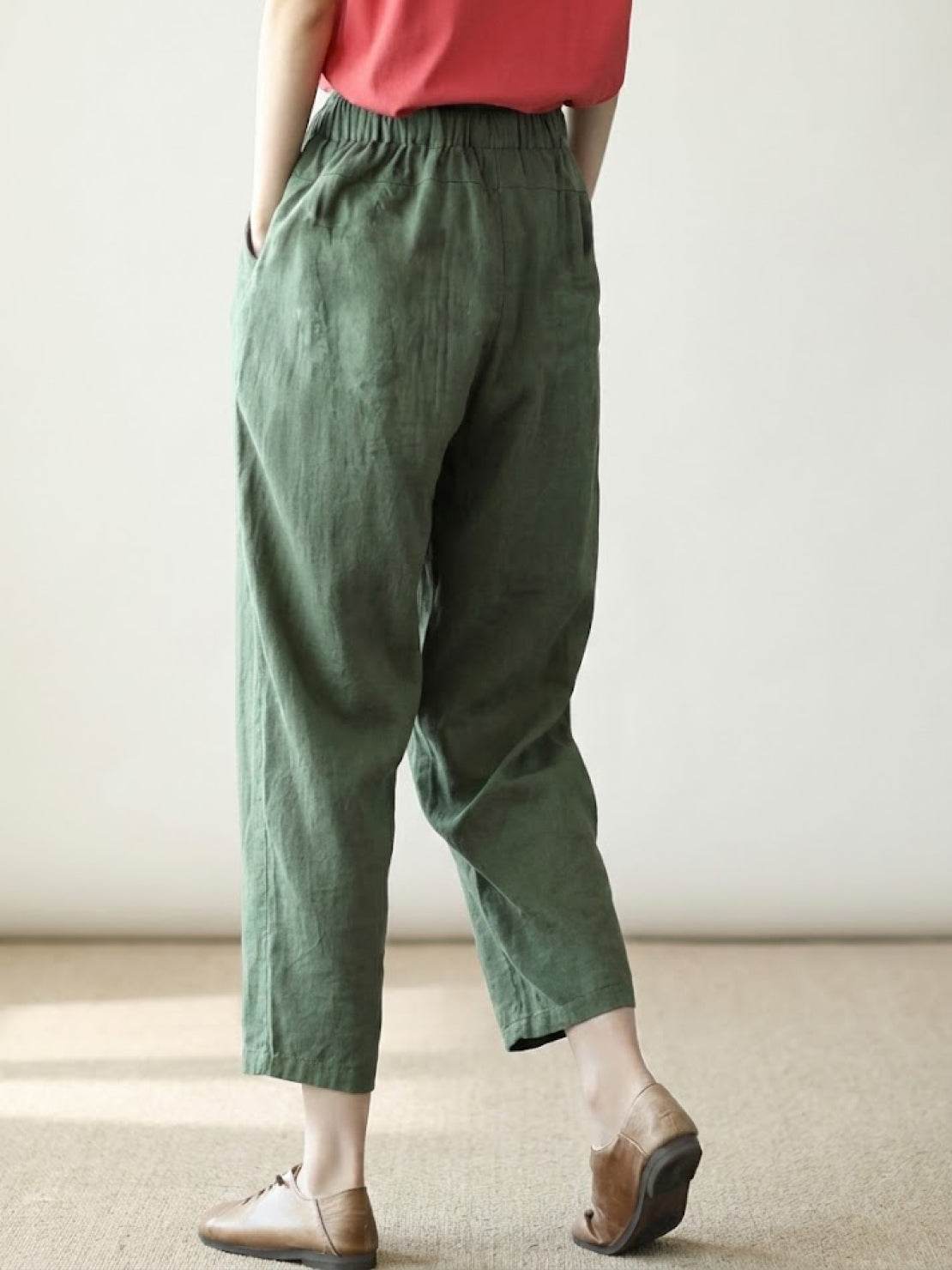 Linen Look Drawstring Waist Tapered Pants 28