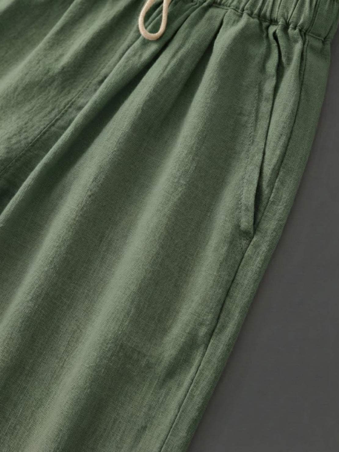 Linen Look Drawstring Waist Tapered Pants 31